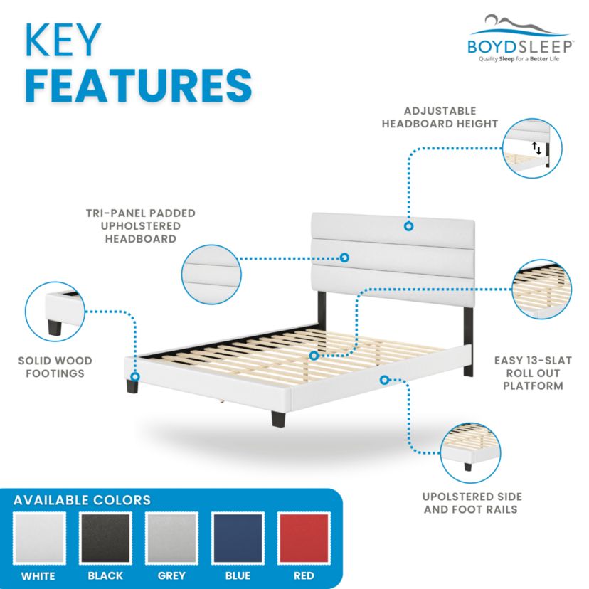 Boyd Sleep Piedmont Upholstered Platform Bed with Headboard, Mattress Foundation with Strong 13 Wood Slat Supports, No Box Spring Required