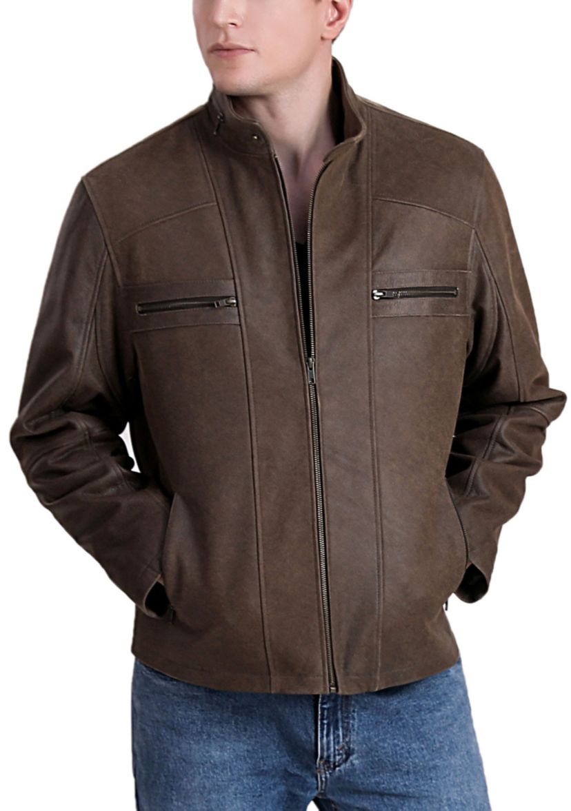 Mens Distressed Leather Moto Jacket