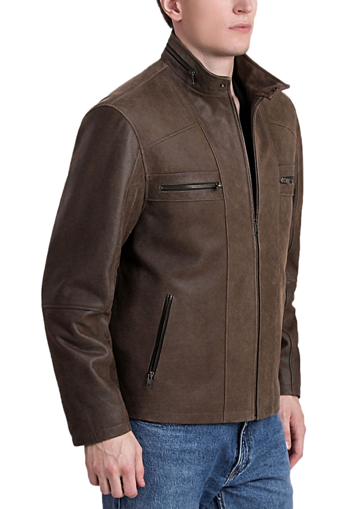 Mens Distressed Leather Moto Jacket