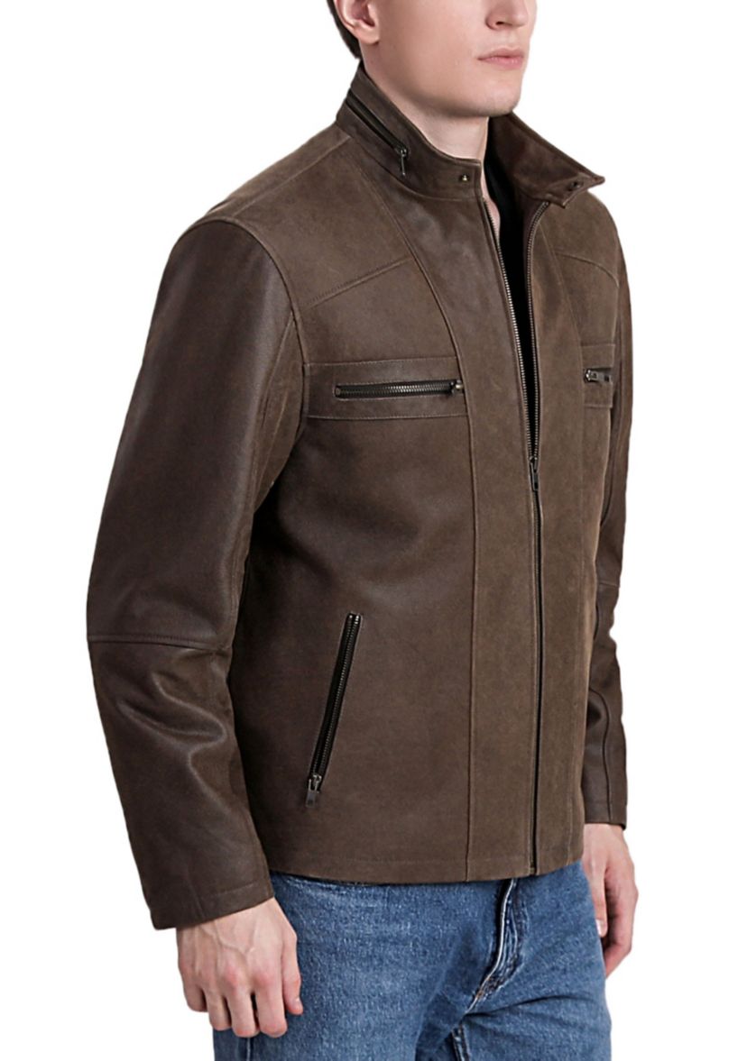 Mens Distressed Leather Moto Jacket