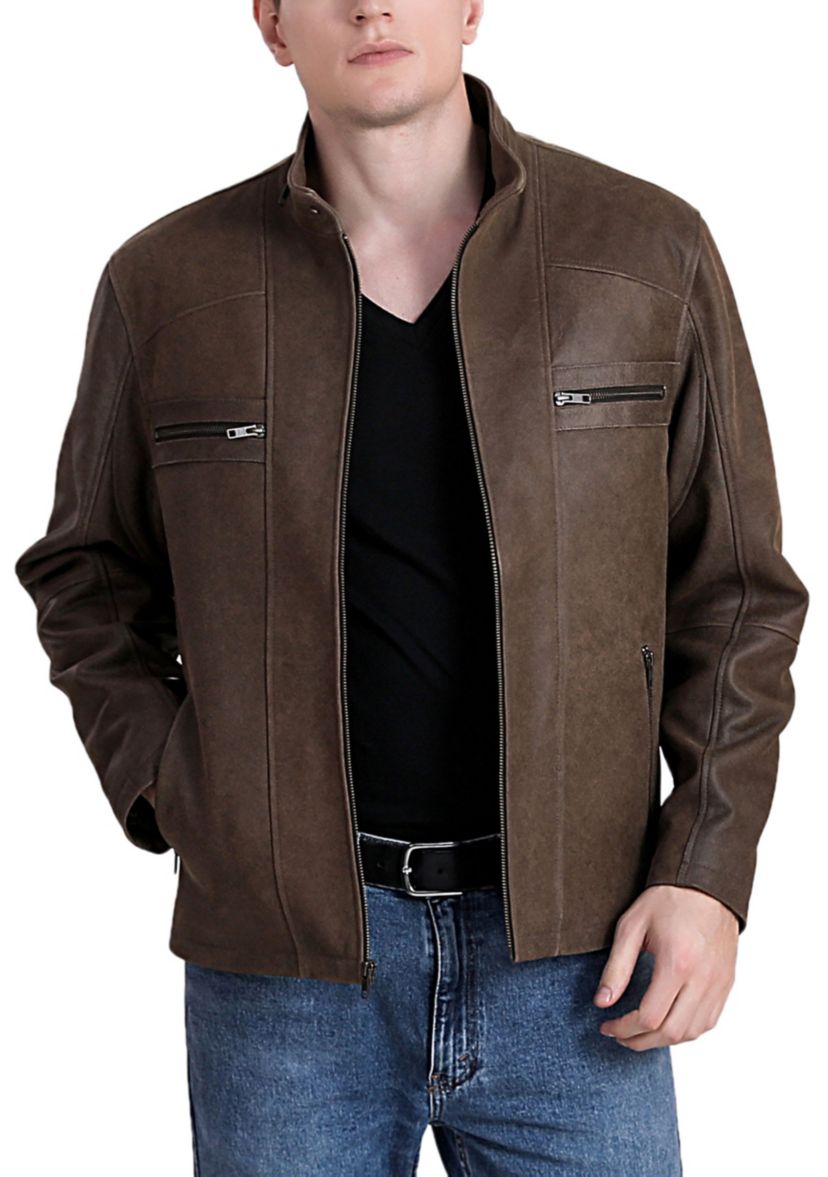 Mens Distressed Leather Moto Jacket
