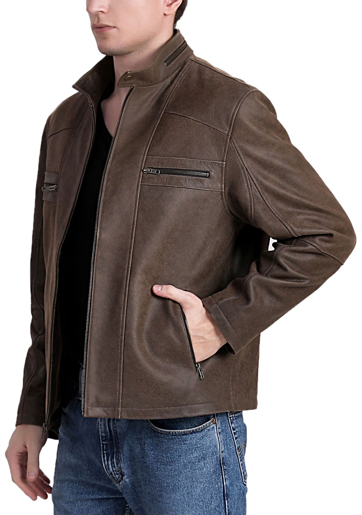 Mens Distressed Leather Moto Jacket