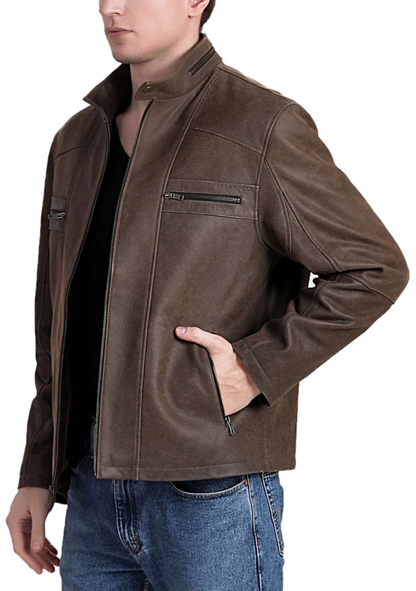 Mens Distressed Leather Moto Jacket