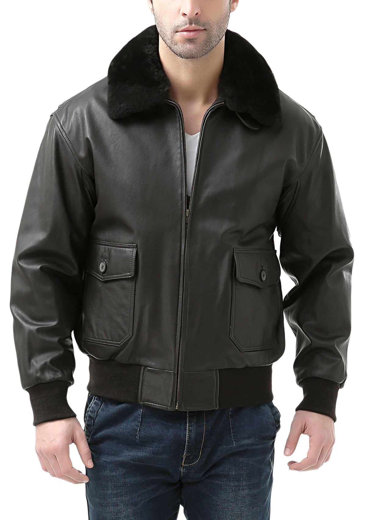 Mens G-1 Leather Flight Bomber Jacket
