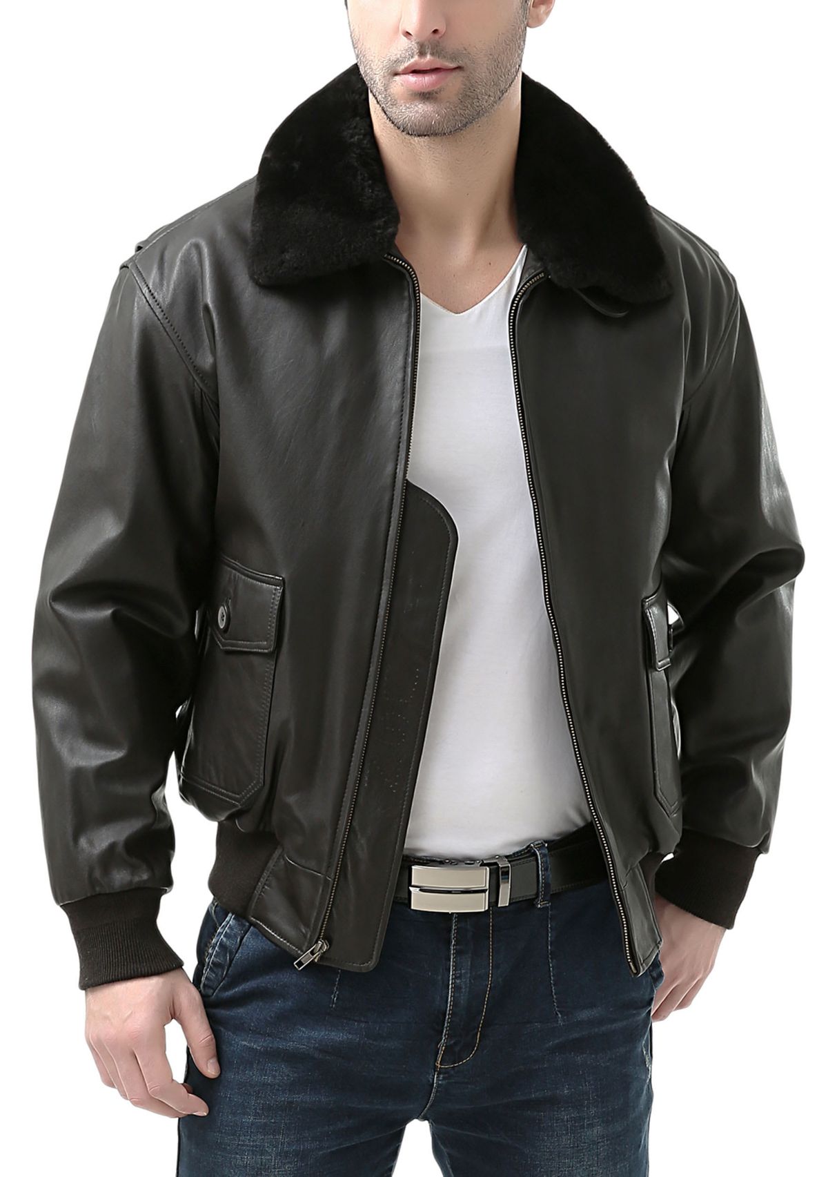 Mens G-1 Leather Flight Bomber Jacket