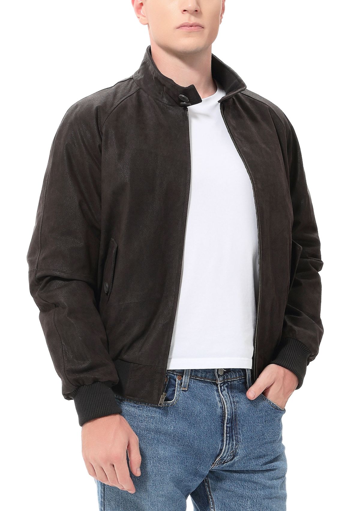 Mens WWII Distressed Leather Bomber Jacket