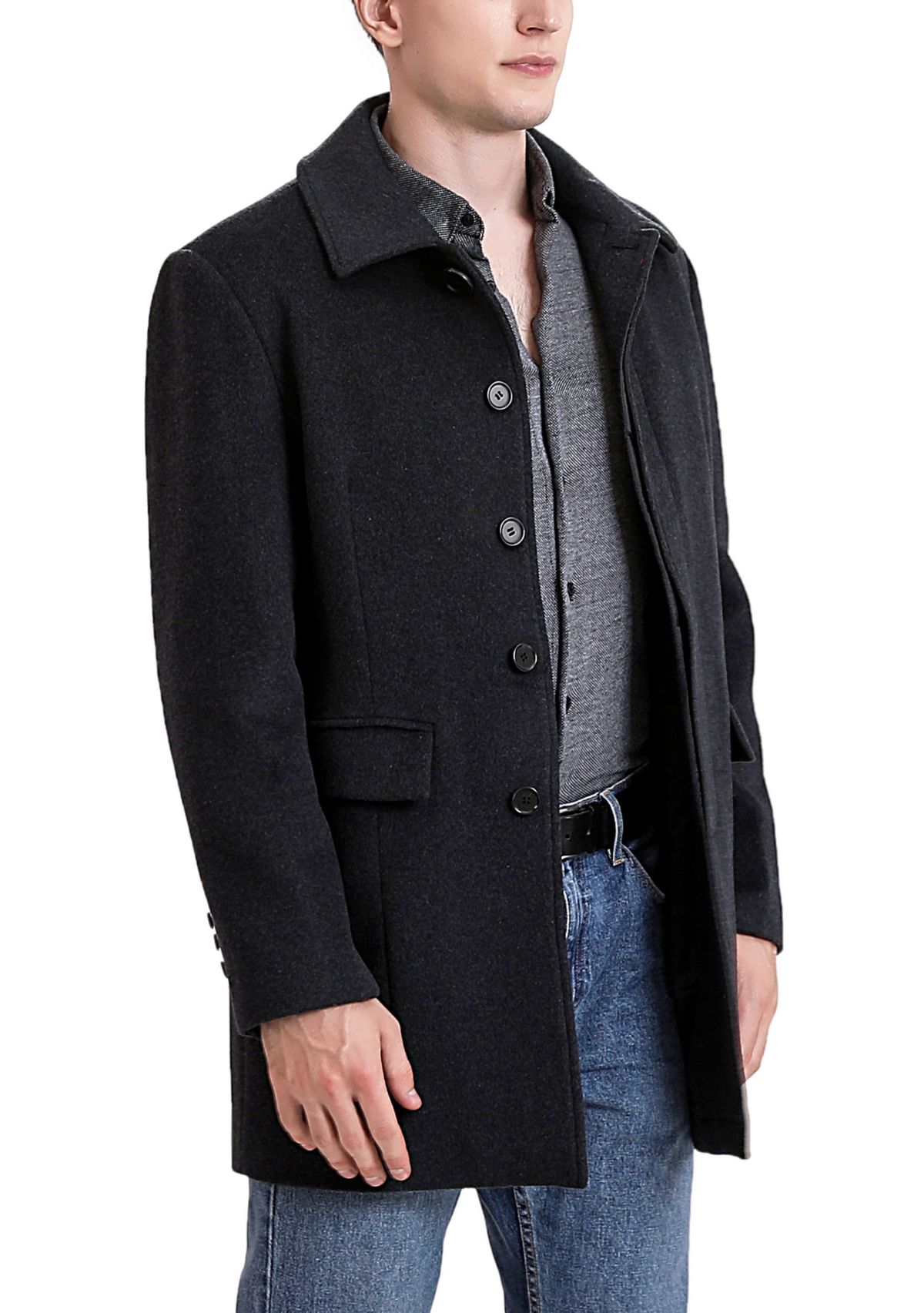 Mens Michael Wool Blend Single Breasted Walking Car Coat