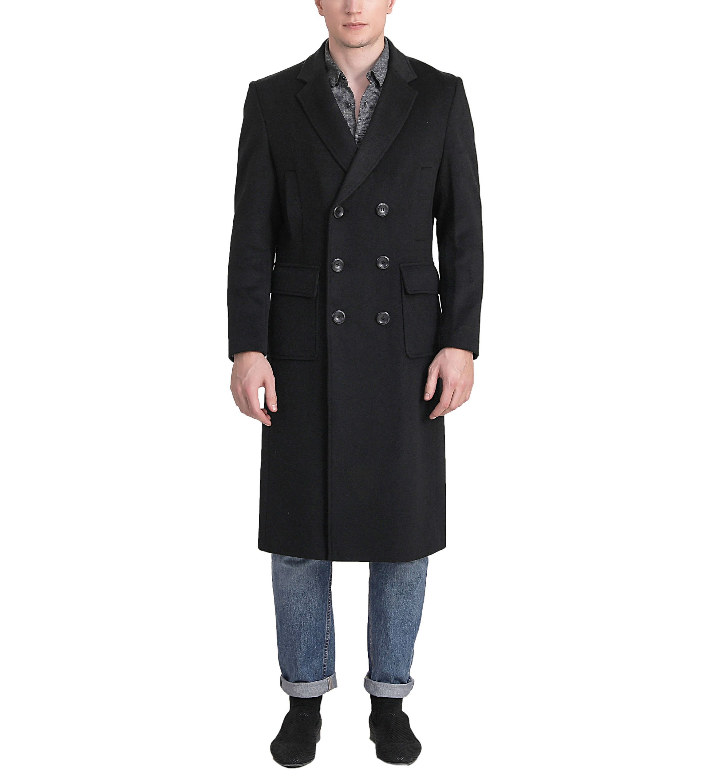 Mens Holmes Wool Blend Long Walking Coat with Removable Hood