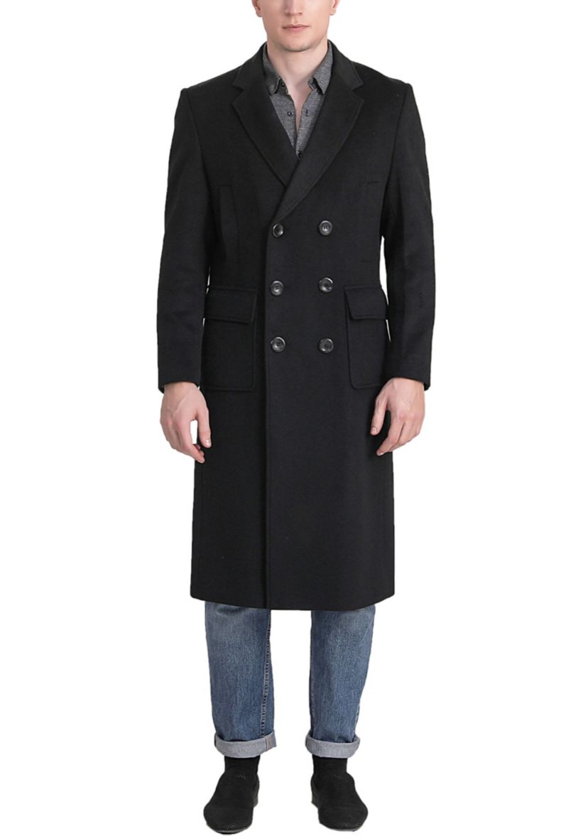 Mens Holmes Wool Blend Long Walking Coat with Removable Hood