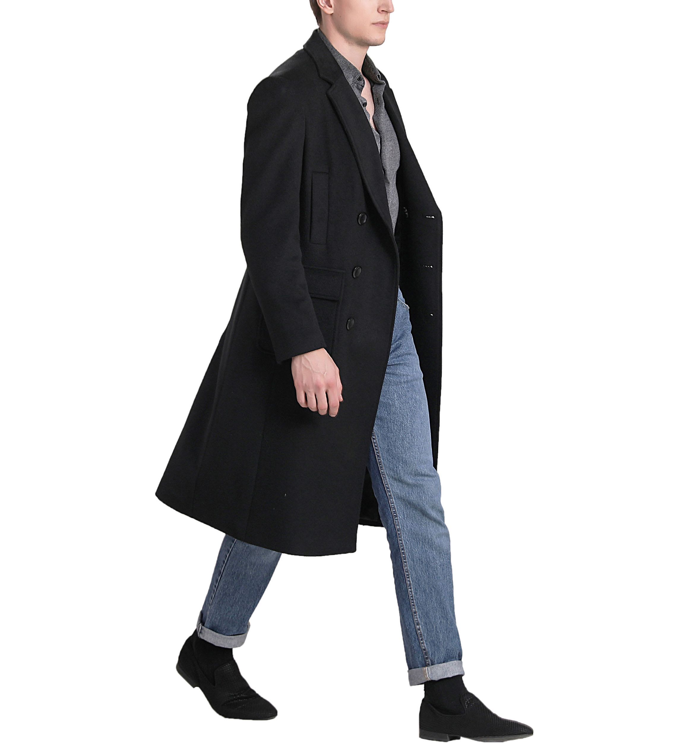 Mens Holmes Wool Blend Long Walking Coat with Removable Hood