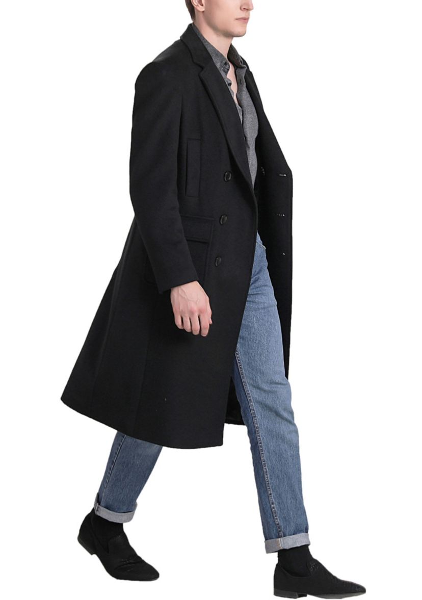Mens Holmes Wool Blend Long Walking Coat with Removable Hood