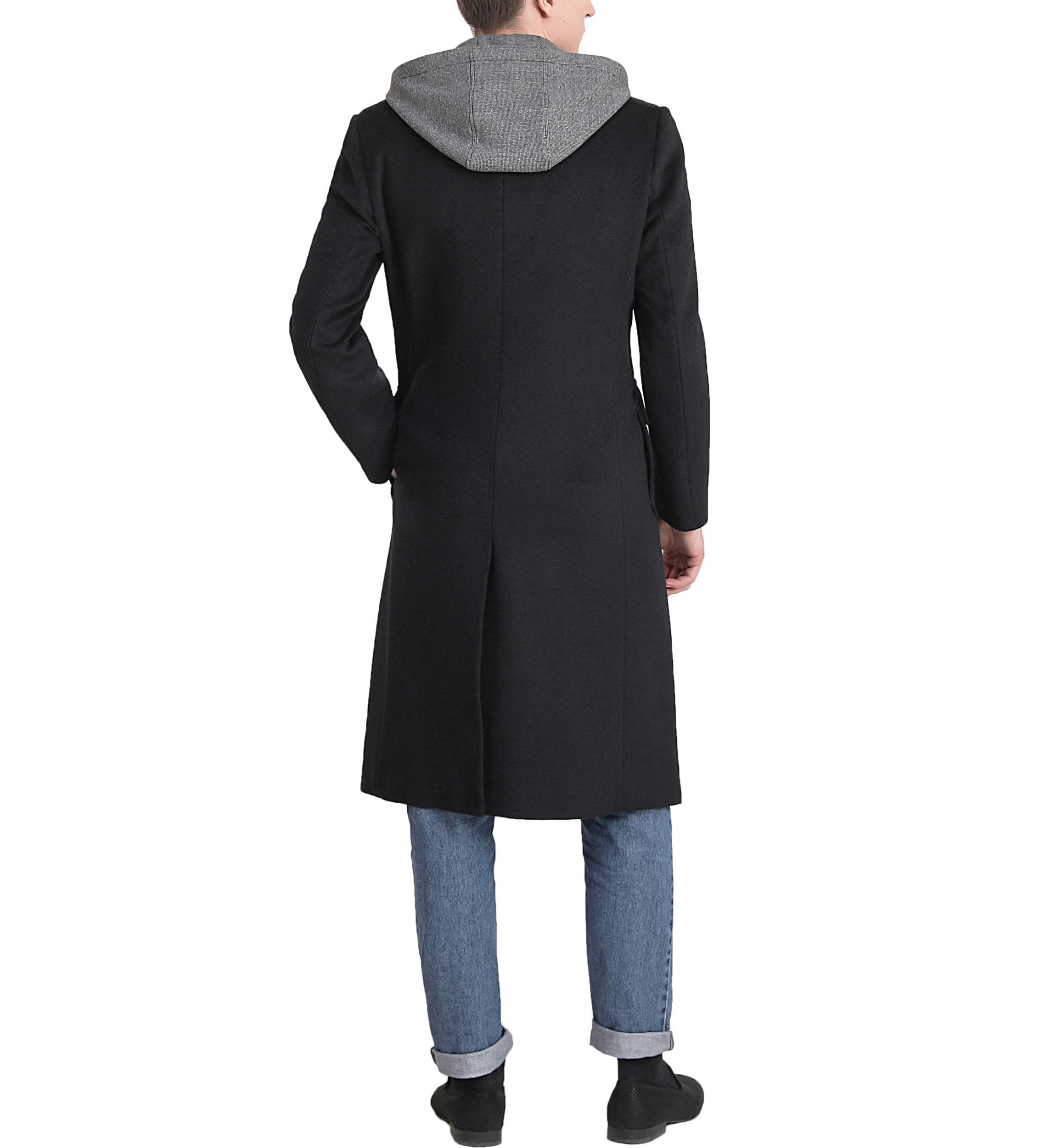 Mens Holmes Wool Blend Long Walking Coat with Removable Hood