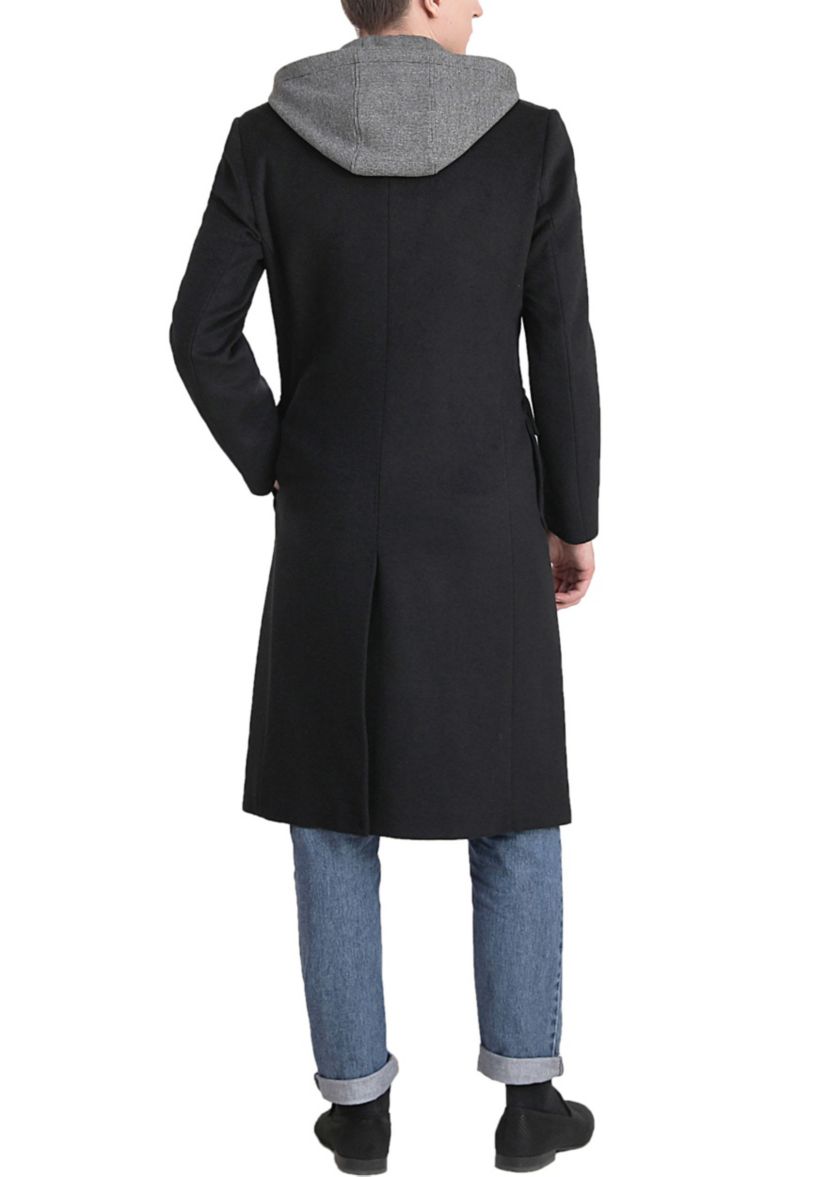 Mens Holmes Wool Blend Long Walking Coat with Removable Hood