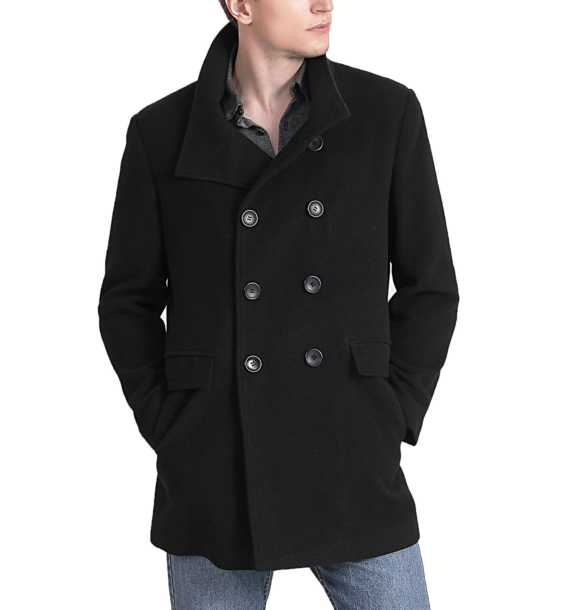 Mens Wing Collar City Wool Blend Pea Coat