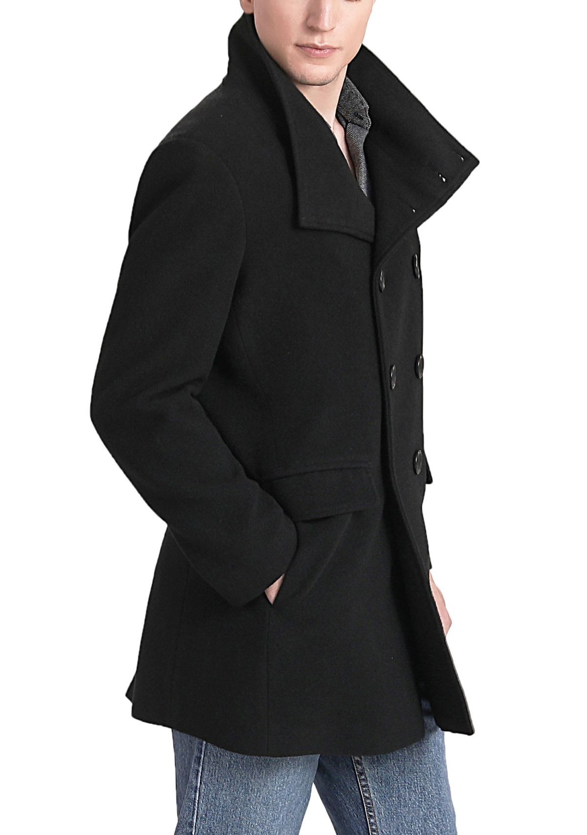 Mens Wing Collar City Wool Blend Pea Coat