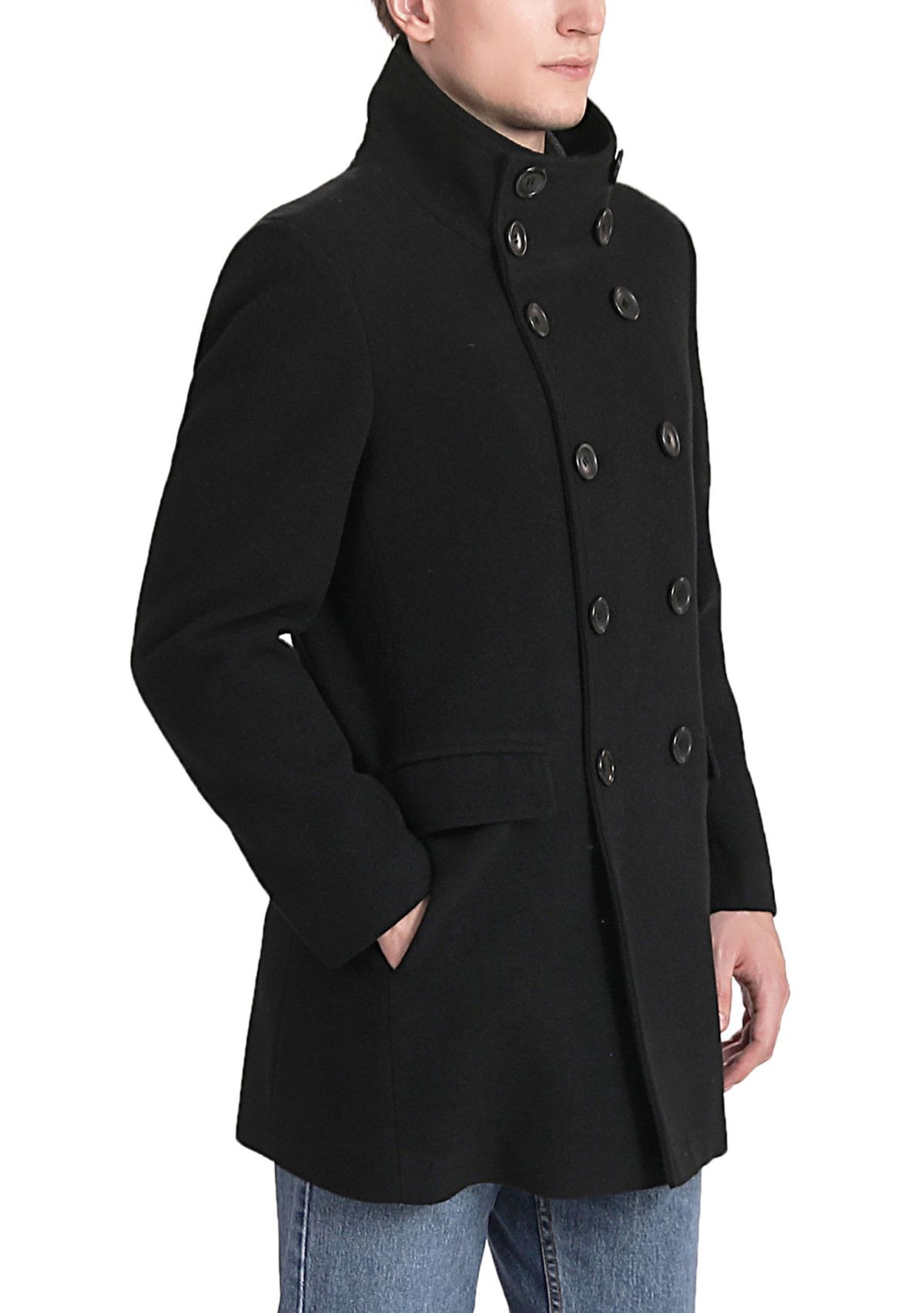Mens Wing Collar City Wool Blend Pea Coat