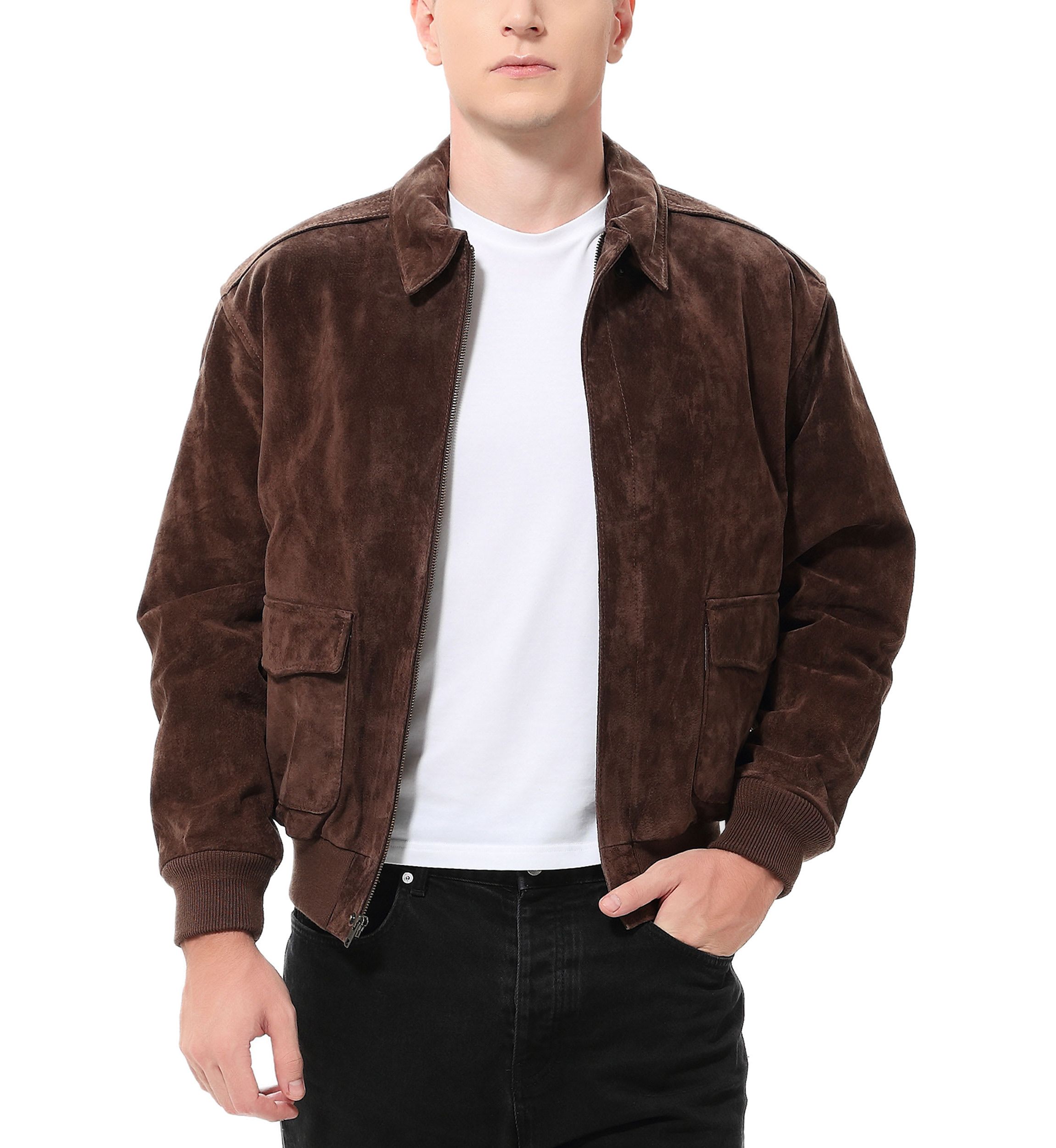 Mens A-2 Suede Leather Flight Bomber Jacket