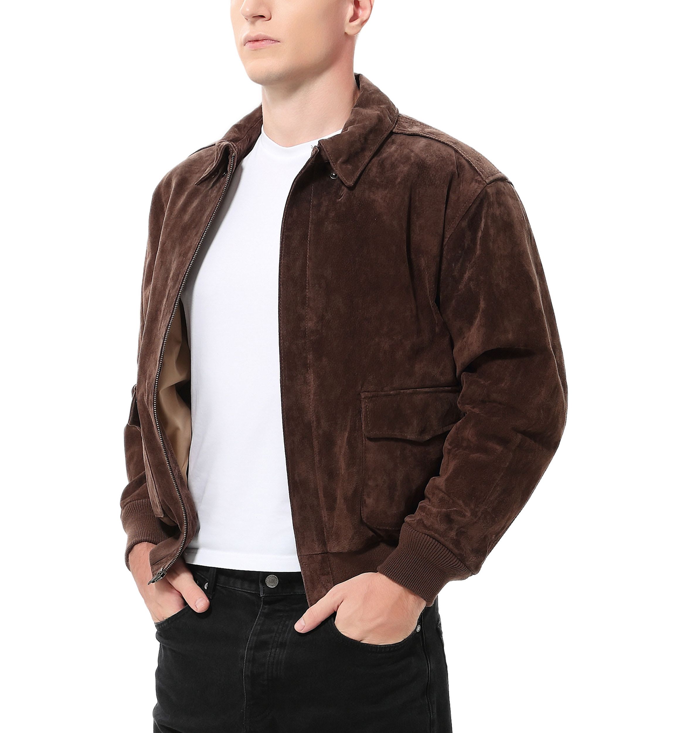 Mens A-2 Suede Leather Flight Bomber Jacket