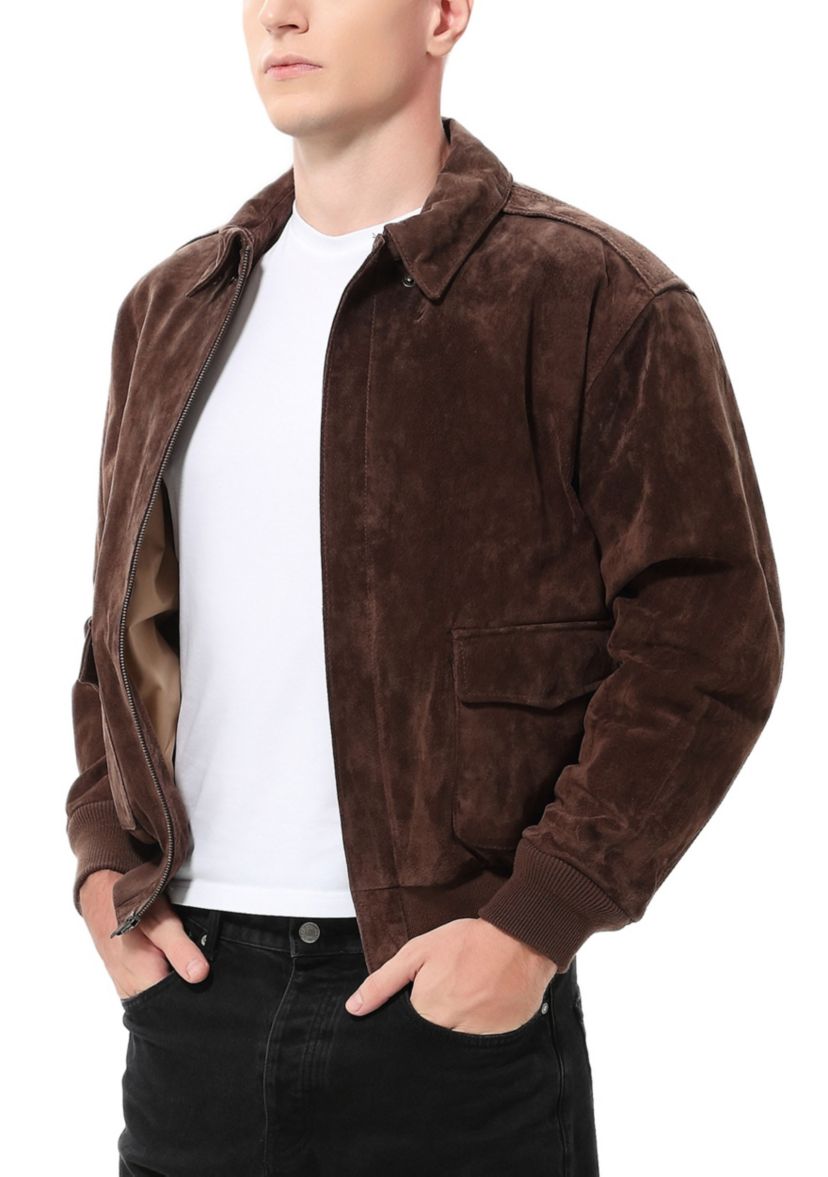 Mens A-2 Suede Leather Flight Bomber Jacket