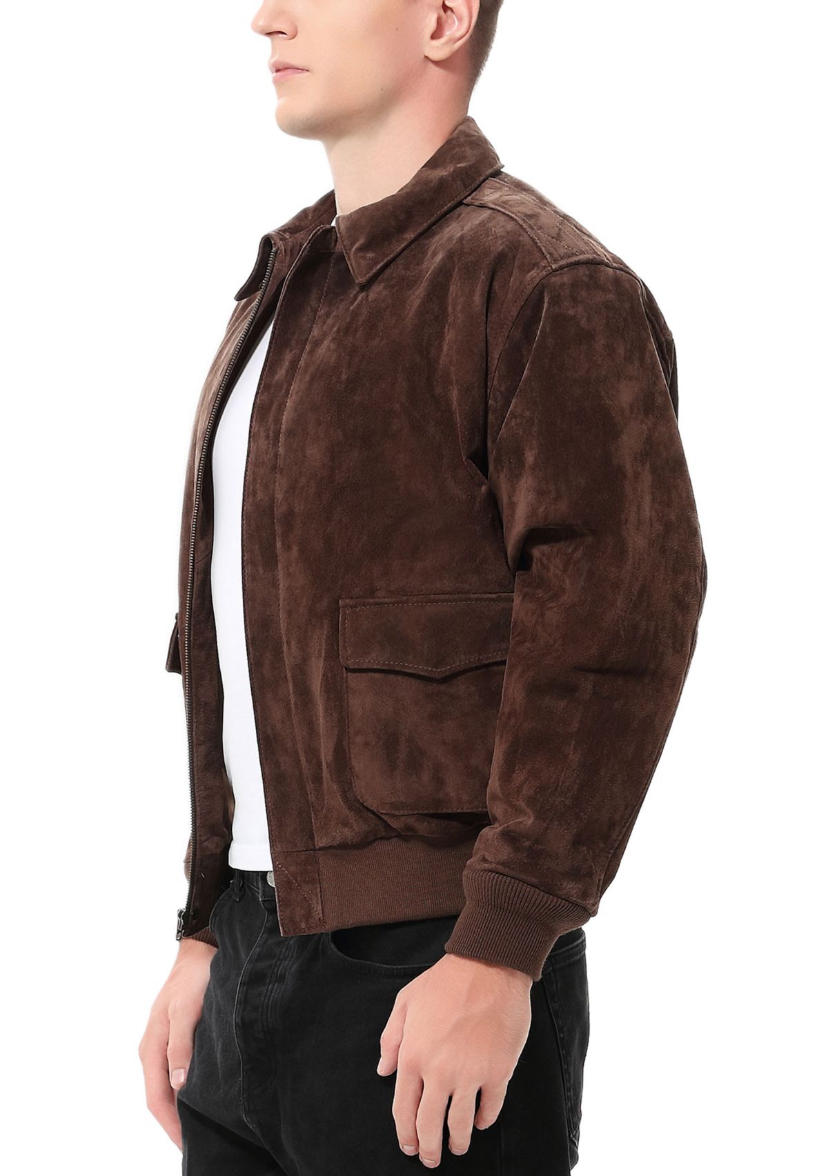 Mens A-2 Suede Leather Flight Bomber Jacket