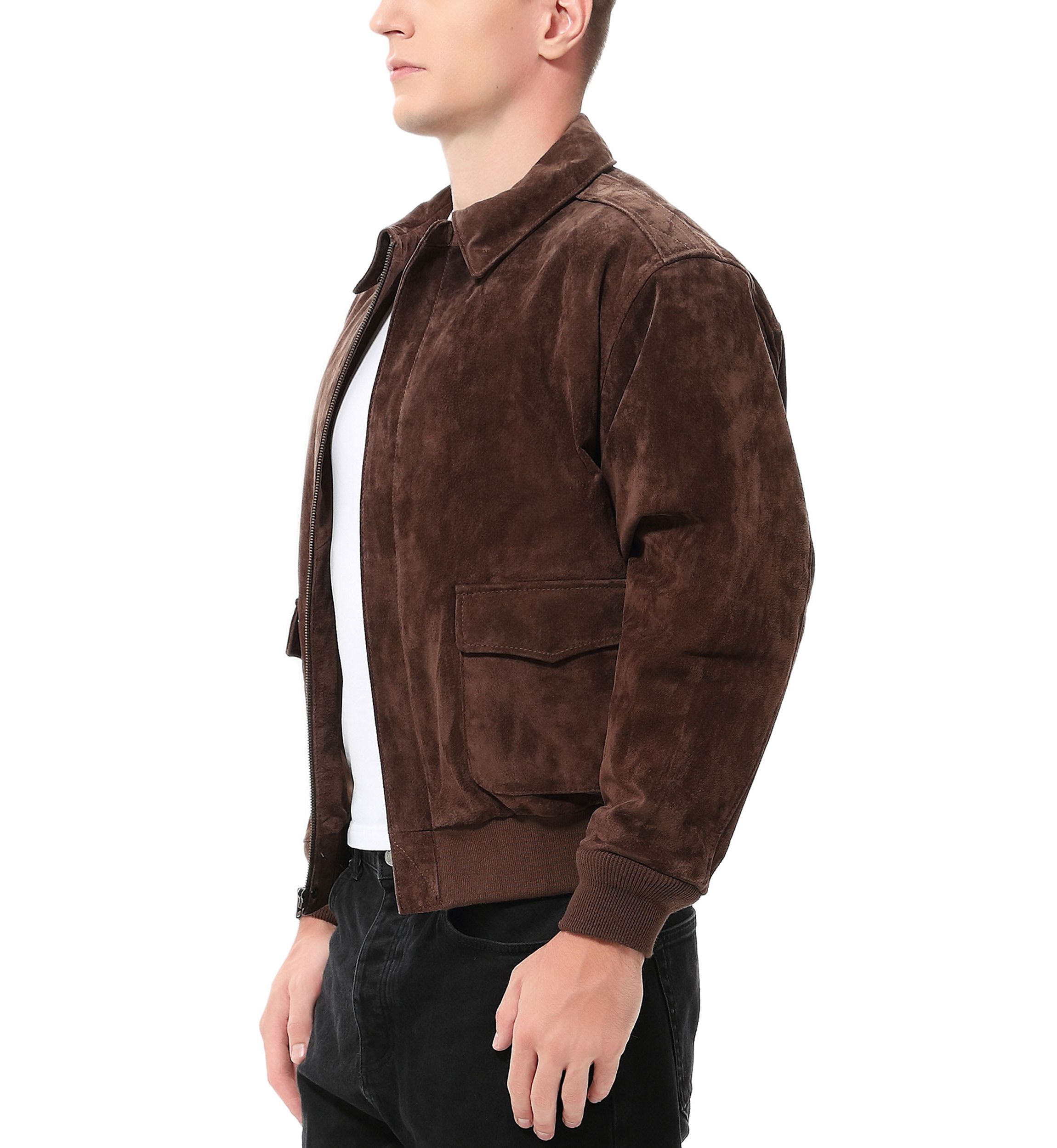 Mens A-2 Suede Leather Flight Bomber Jacket