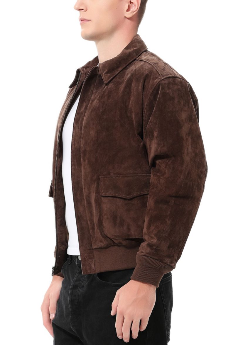 Mens A-2 Suede Leather Flight Bomber Jacket
