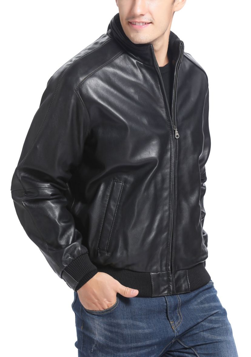 Mens City Leather Bomber Jacket