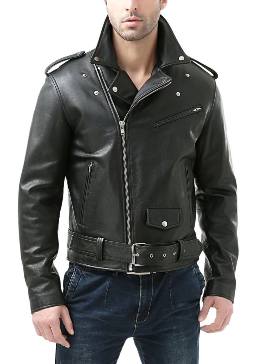 Mens Classic Leather Motorcycle Jacket