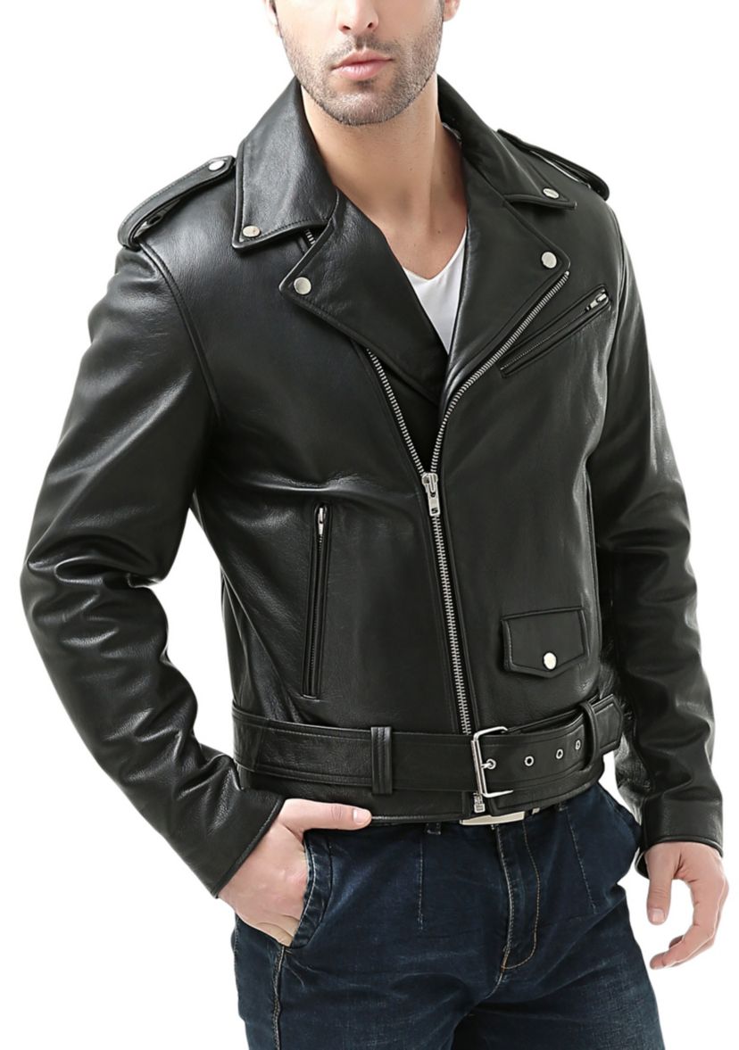 Mens Classic Leather Motorcycle Jacket