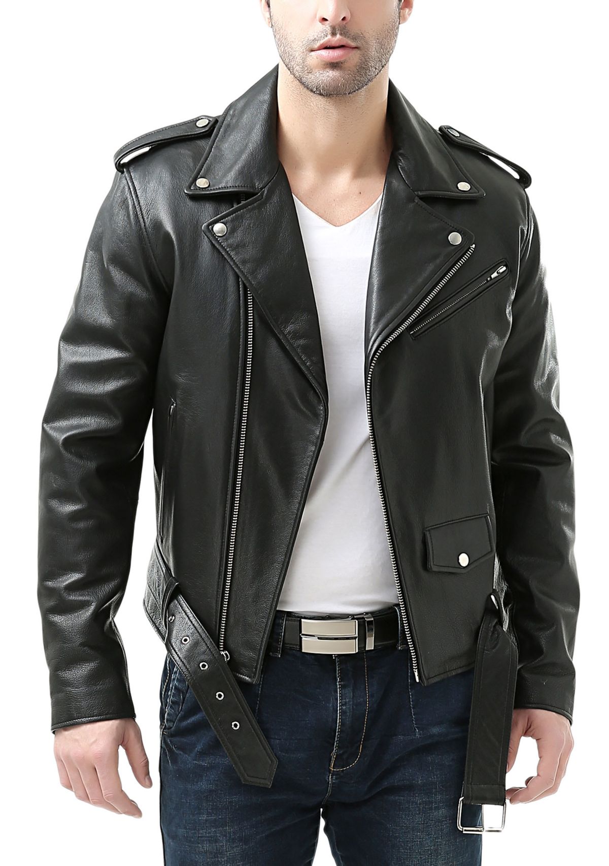 Mens Classic Leather Motorcycle Jacket