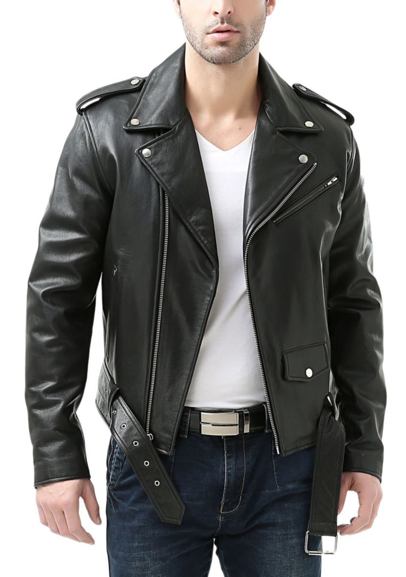 Mens Classic Leather Motorcycle Jacket