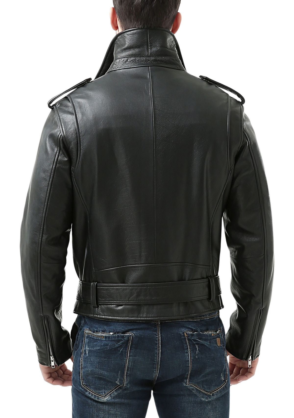 Mens Classic Leather Motorcycle Jacket