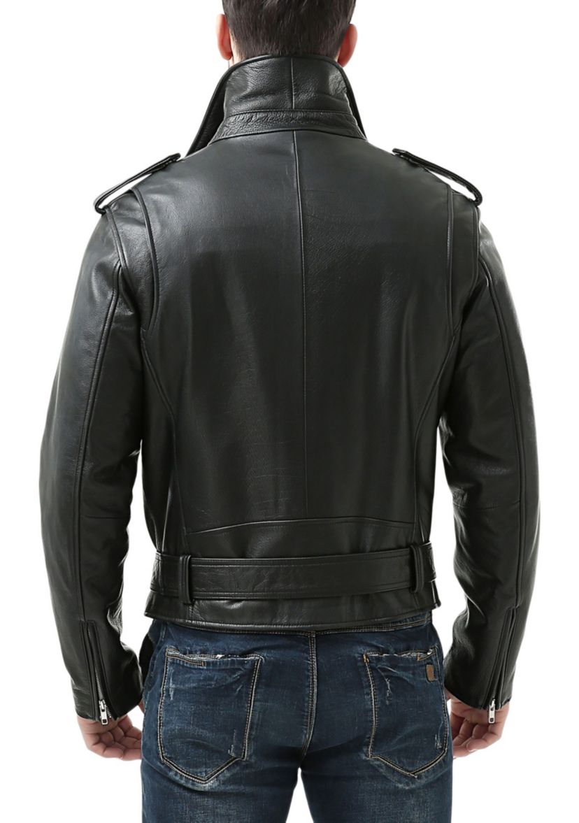 Mens Classic Leather Motorcycle Jacket