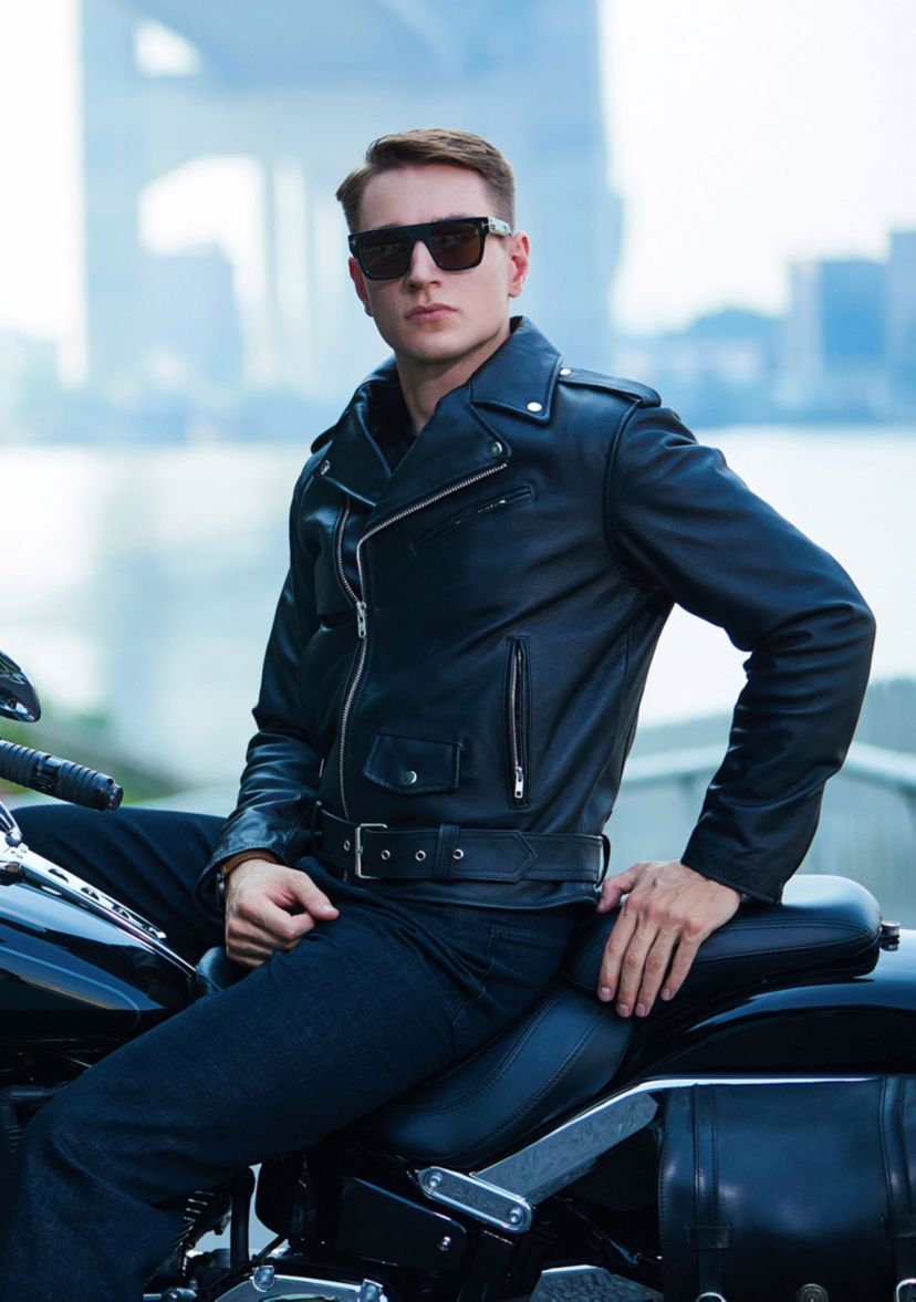 Mens Classic Leather Motorcycle Jacket