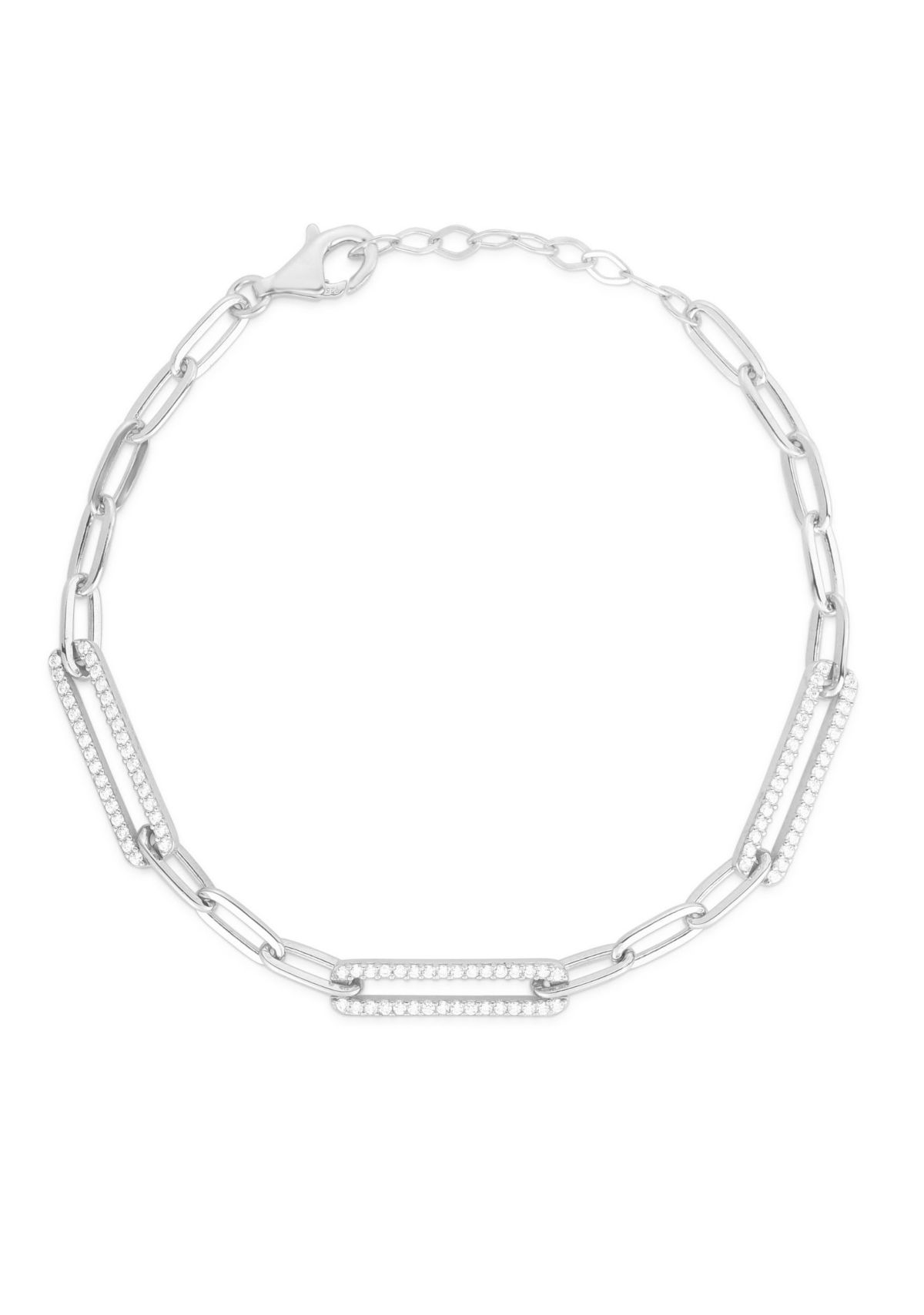 Sterling Silver Pave Oval Link Bracelet