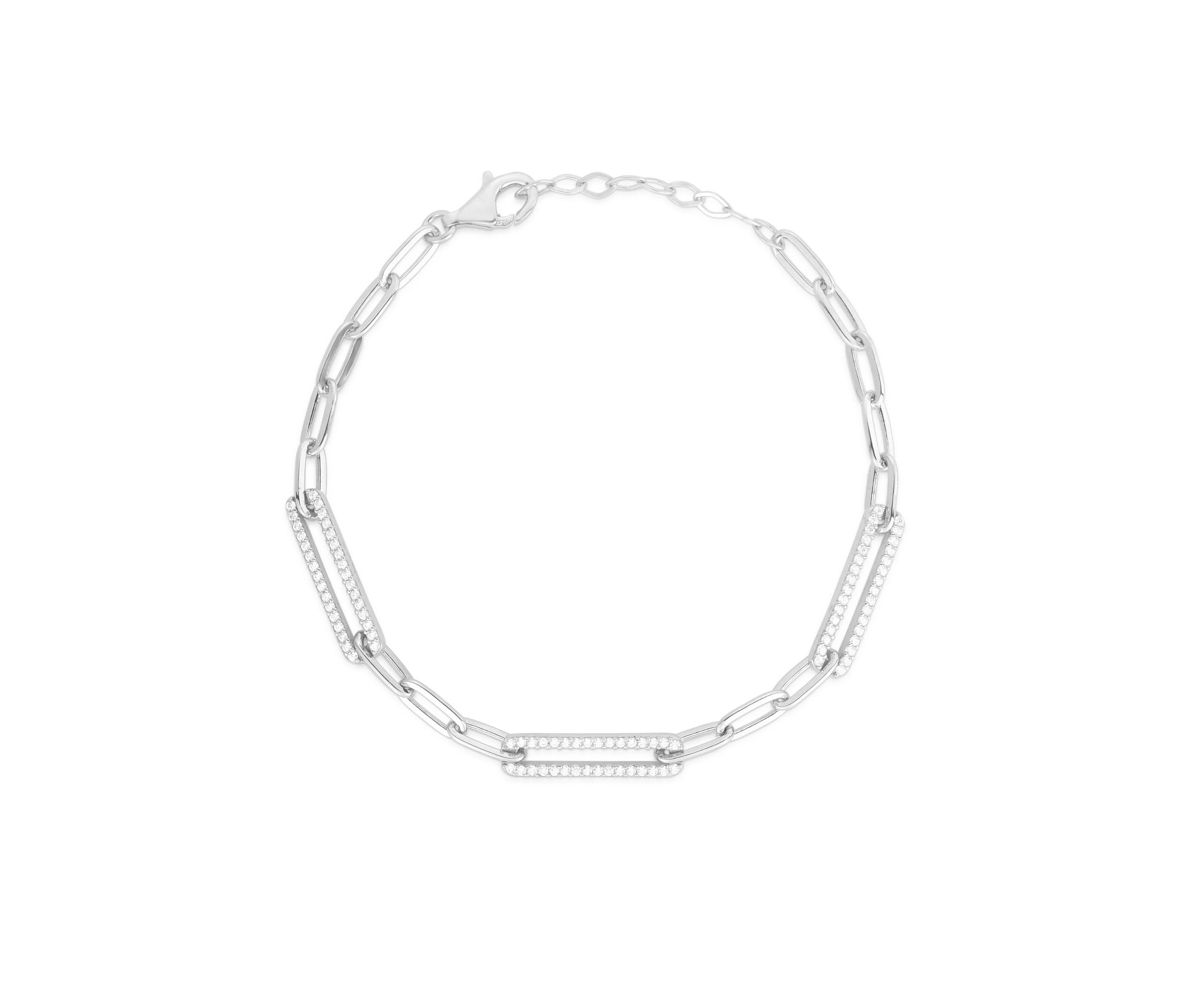 Sterling Silver Pave Oval Link Bracelet