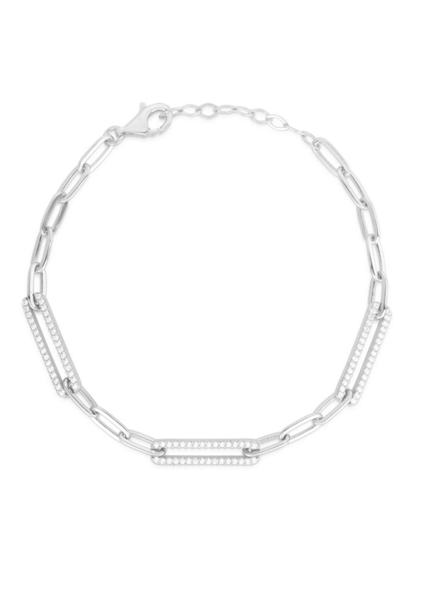 Sterling Silver Pave Oval Link Bracelet