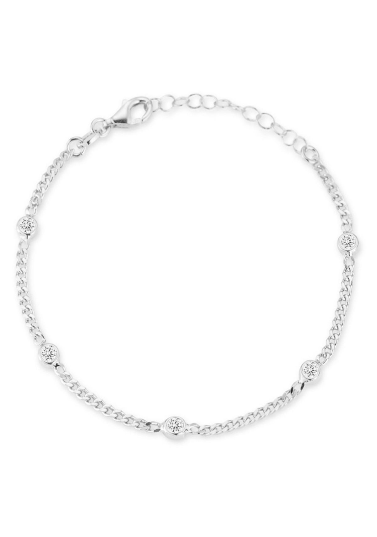 Sterling Silver Cubic Zirconia Curb Chain Bracelet