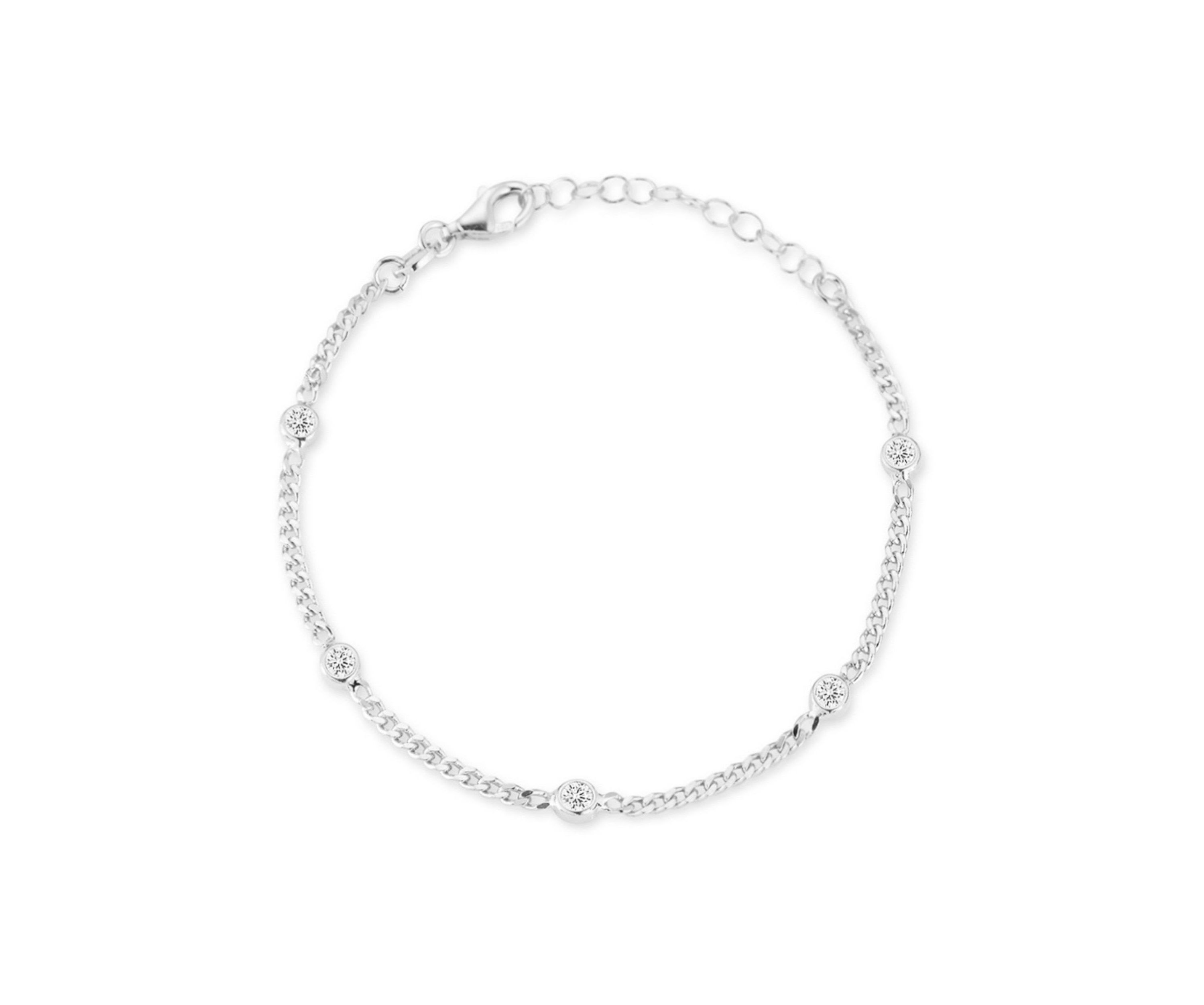 Sterling Silver Cubic Zirconia Curb Chain Bracelet