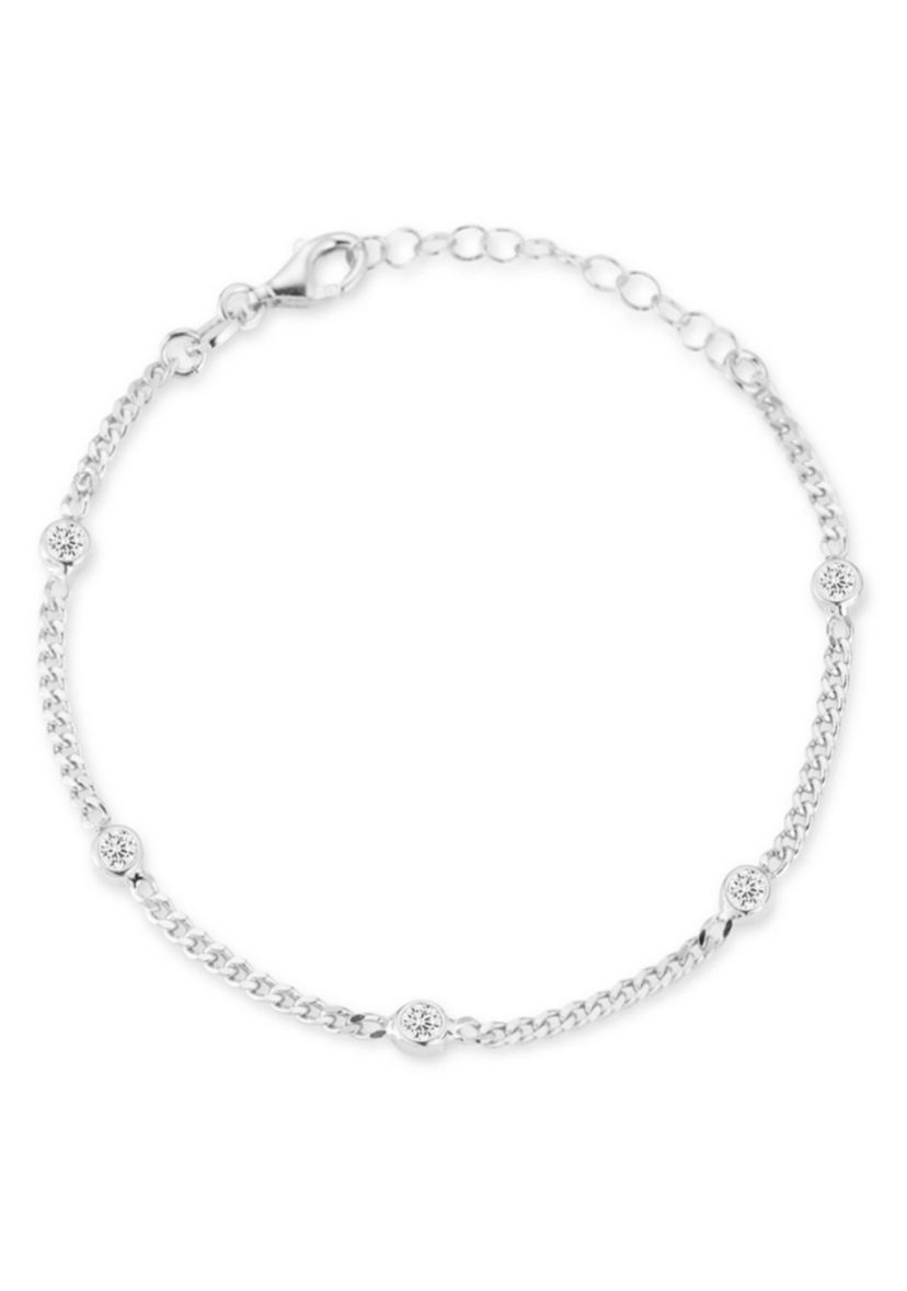 Sterling Silver Cubic Zirconia Curb Chain Bracelet