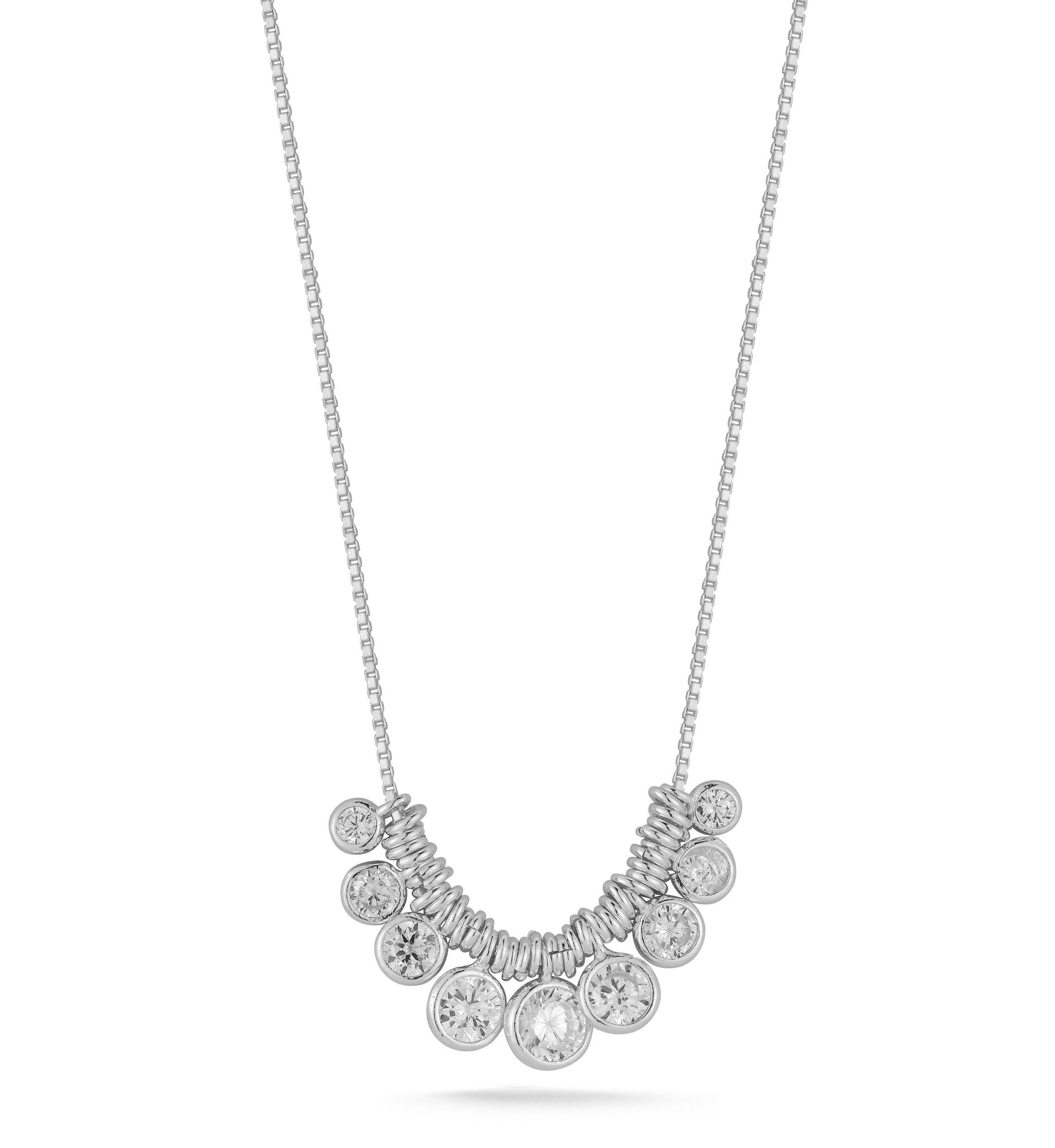 Sterling Silver Cubic Zirconia Charm Cluster Necklace