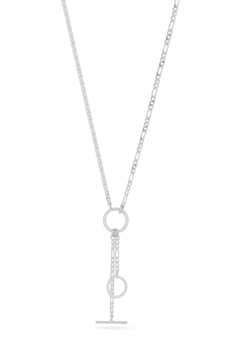 Sterling Silver Curb and Figaro Chain Lariat Necklace