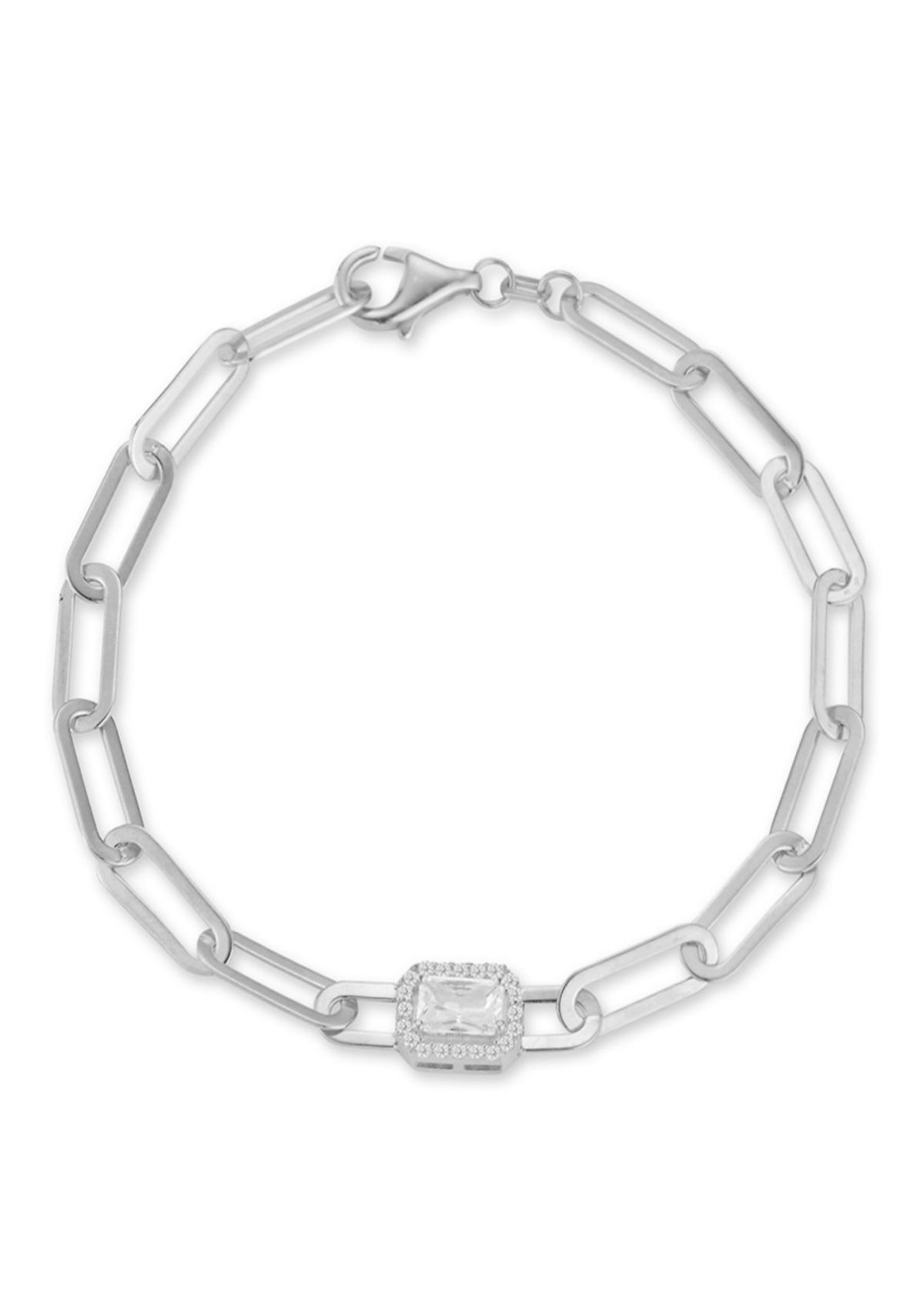 Sterling Silver Cubic Zirconia Paperclip Bracelet