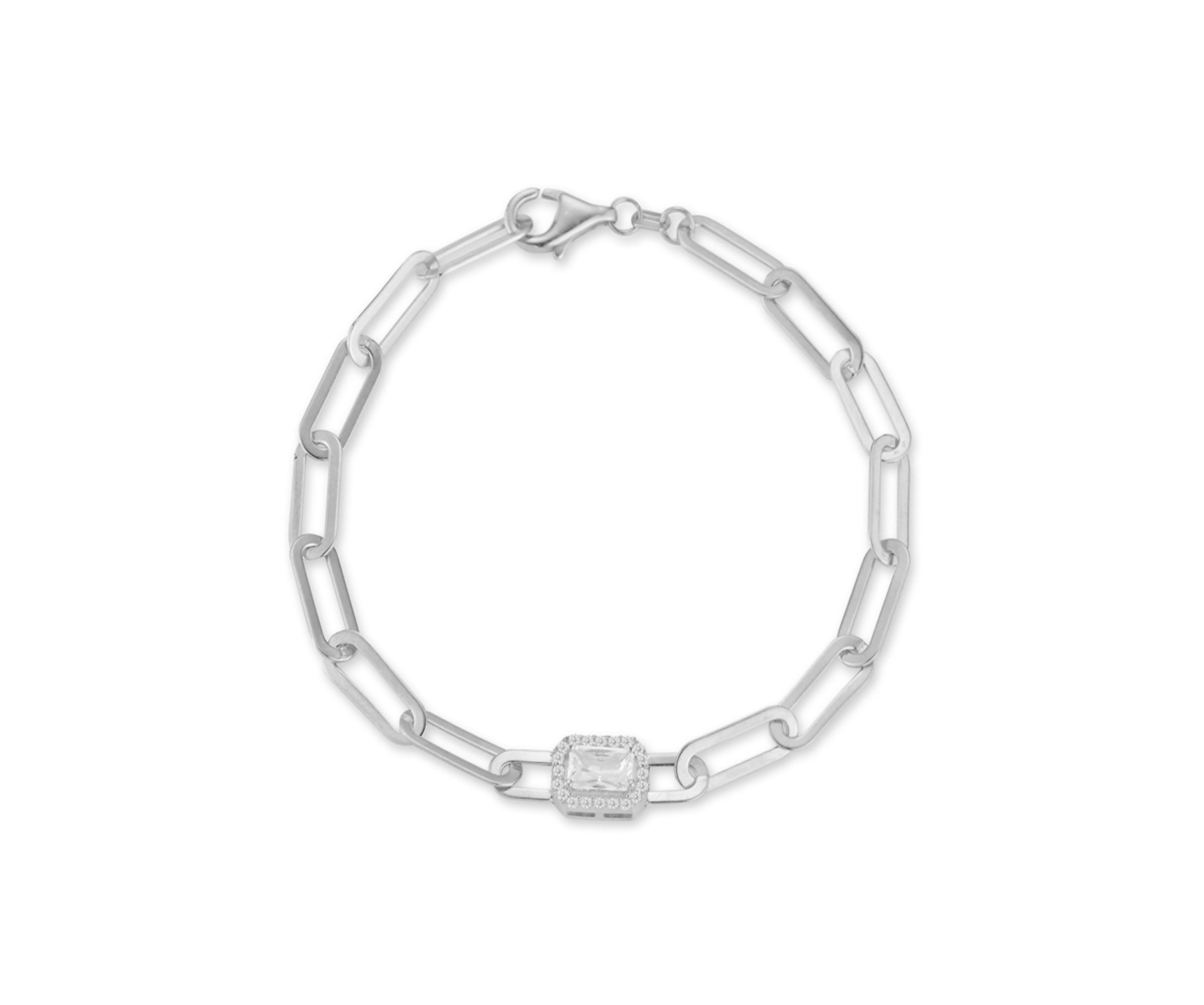 Sterling Silver Cubic Zirconia Paperclip Bracelet