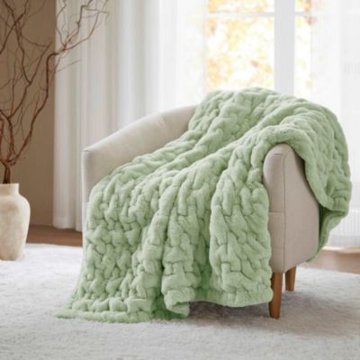 Madison Park Ruched Fur Faux Fur Throw, Green