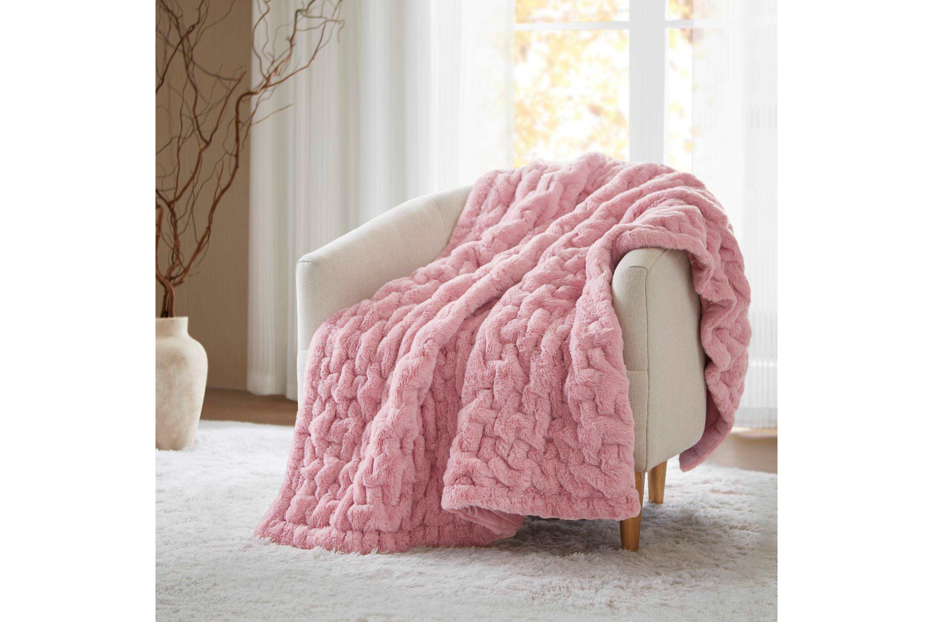 Ruched Fur Faux Fur Throw