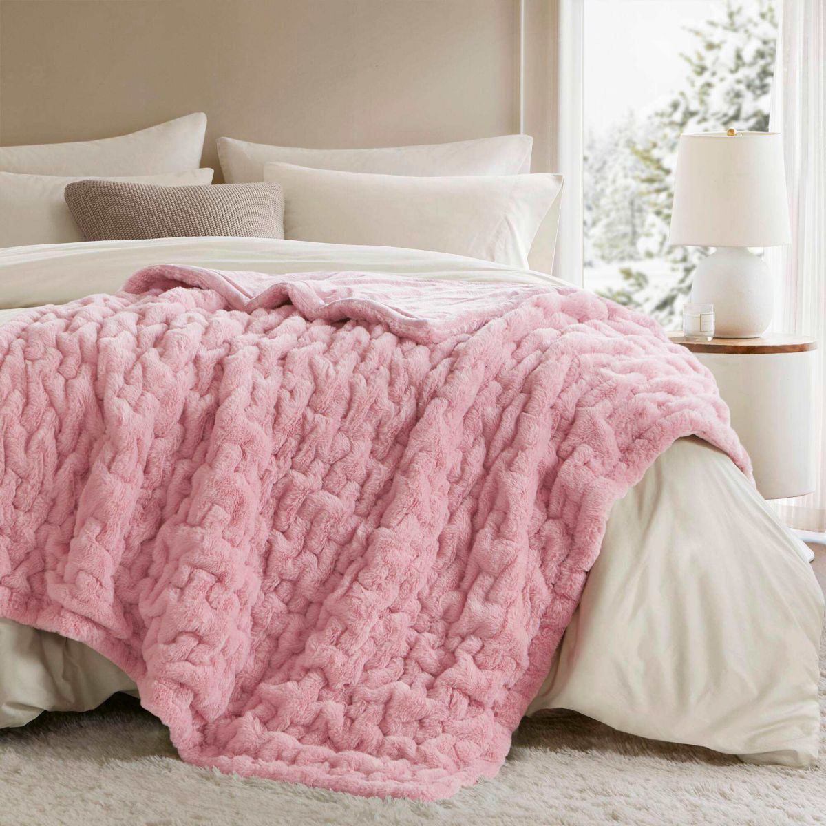Ruched Fur Faux Fur Throw