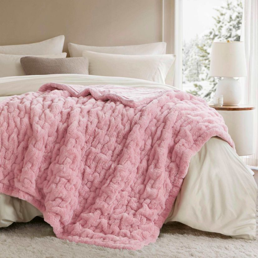 Ruched Fur Faux Fur Throw