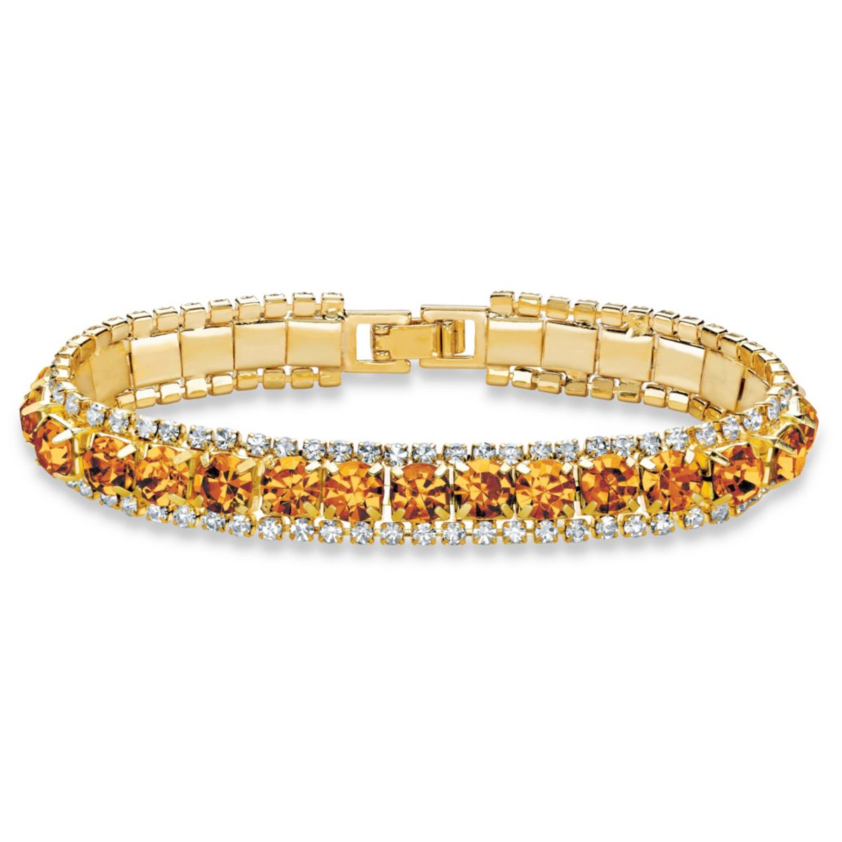 Goldtone Birthstone and Crystal Bracelet 7"