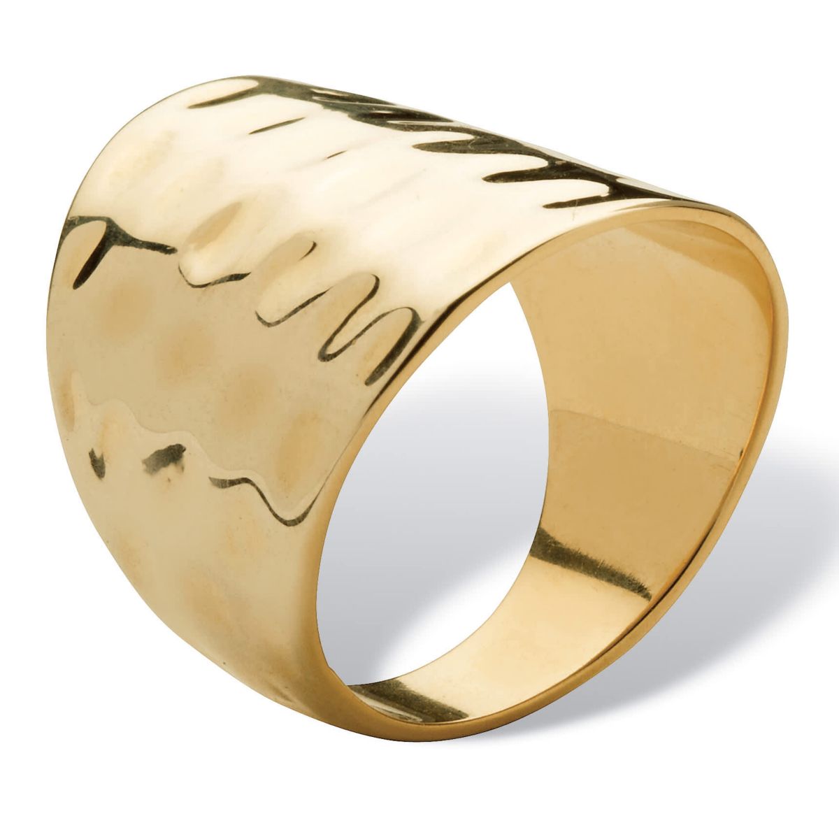 14k Yellow Gold-Plated Hammered Style Cigar Band Ring